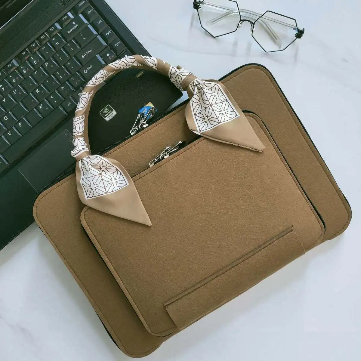 Bolsa de Feltro de lã para Mulheres Estojo de Manga Pasta com Lenço de Seda Apto para Macbook Microsoft Lenovo Dell hp Asus 13 Pol 14 Pol 15 Pol 156 Pol