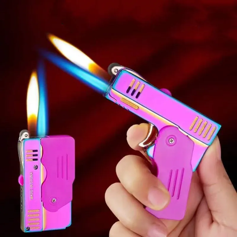 Creative Gun Model Lighter Butane Gas Jet Lighter Flashlight Turbo Spray Gun Blue Flame Cigar Smoking Accessories no Gas