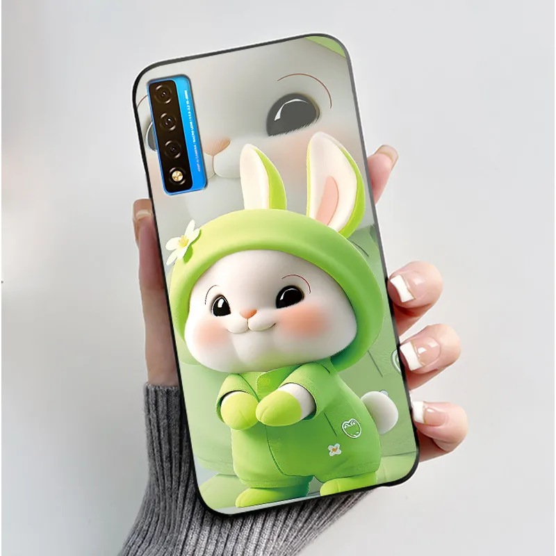 Floral Pattern Shockproof Case - Fashion Cartoon Design, Soft Black Cover