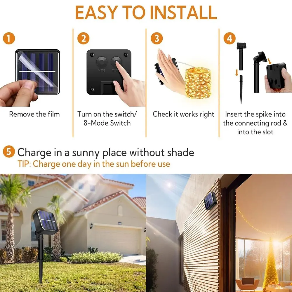 Solar String Lights Outdoor Waterproof Solar Fairy Lights 8 Modes Christmas for Garden Patio Wedding Decorations solar lights