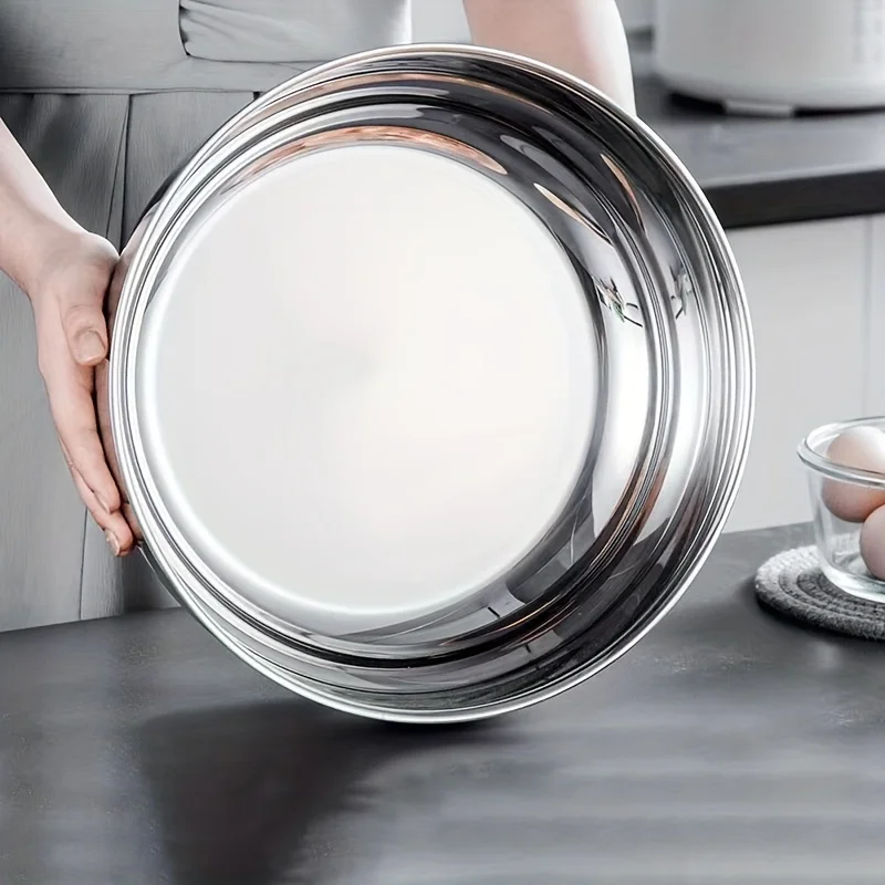 Stainless Steel Basin Enlarged and Deepen Vegetable Washing Basin Soup Pot Large Capacity Salad Bowl Plates