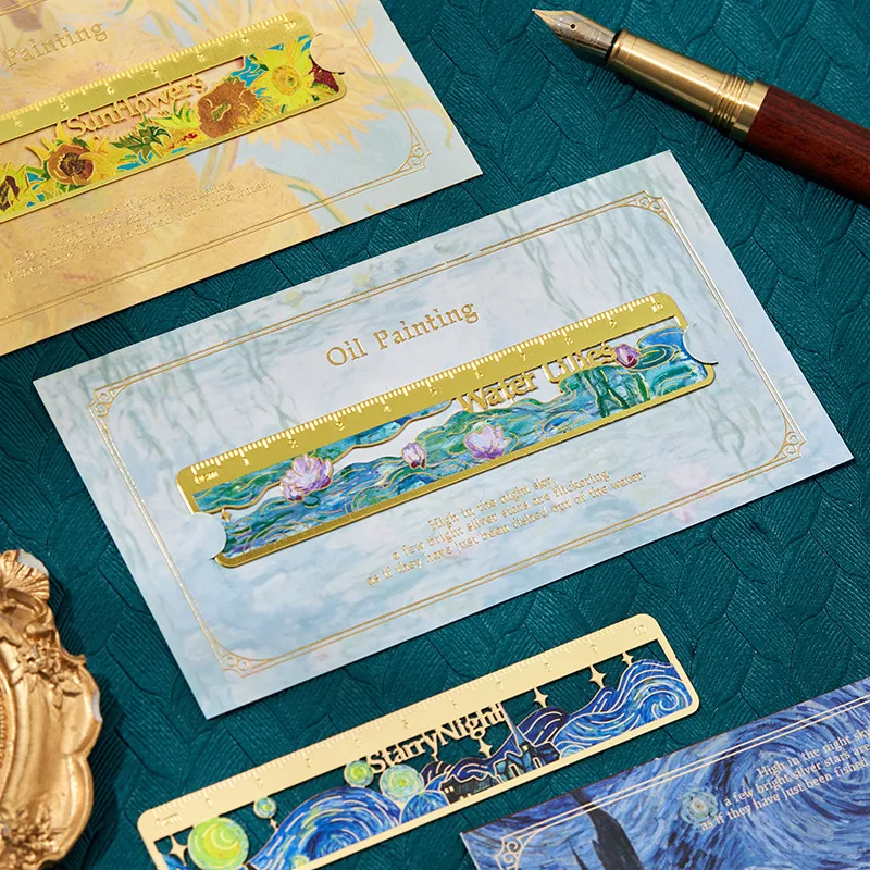 1 pc Metal Van Gogh's oil paintings hollowed out ruler student blessing gift Measuring tool