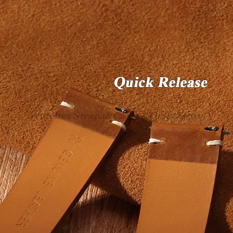 Vintage-Style Genuine Leather Quick Release Watch Strap