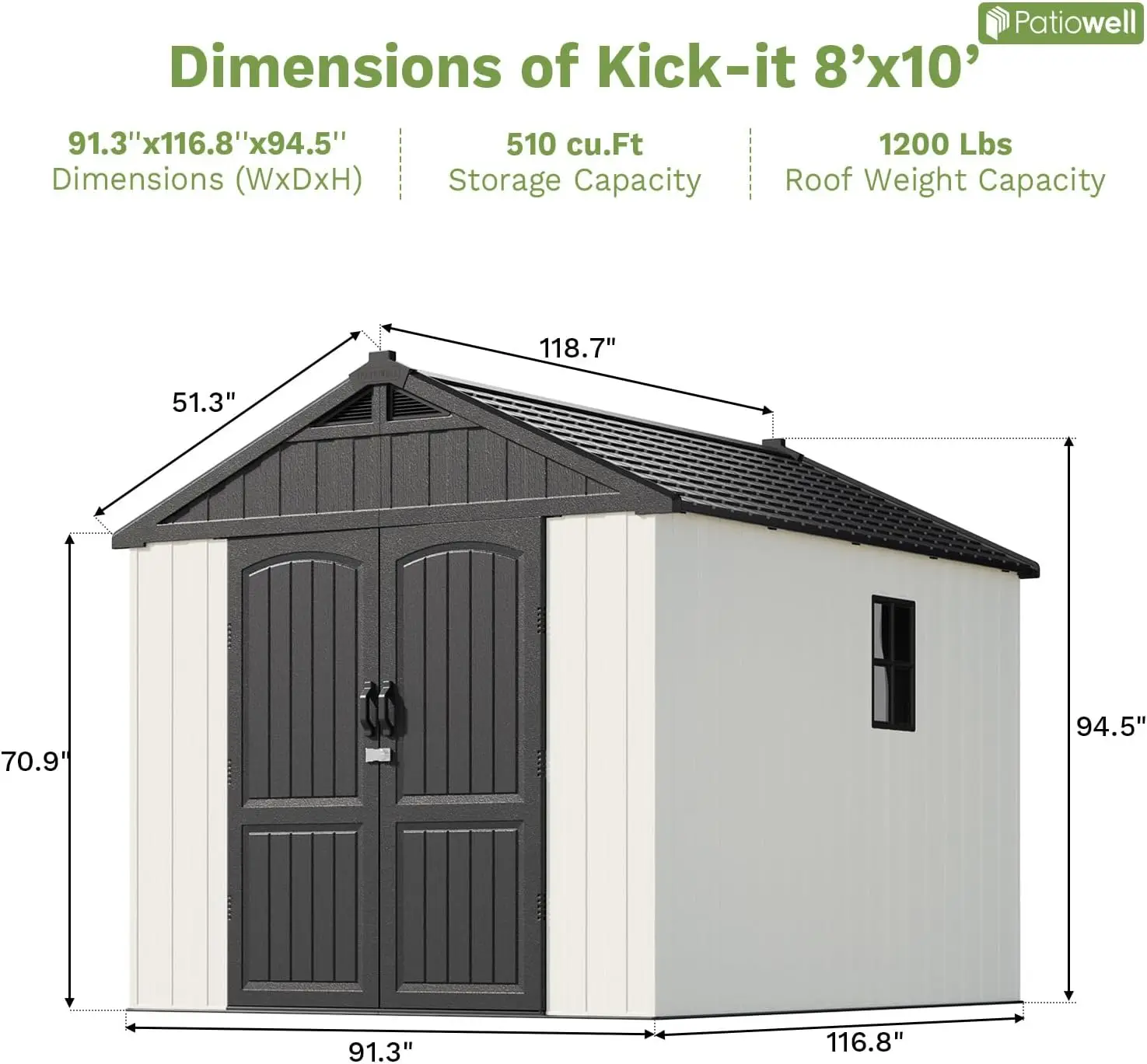 8 x 10 FT Resin Outdoor Storage Shed with Floor and Light, Large Plastic Barn with Lockable Door for Garden Tools, Backyard