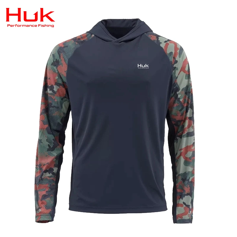 HUK Waypoint Manches Longues | Performance T-Shirt + 50 UPF Chemise, Edisto-Overcast Grey, S Homme