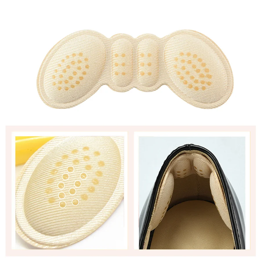 LEXOTHO 2 PAIR Beige Fabric Sticky heel insoles for women cushion insoles  for shoe heel inserts