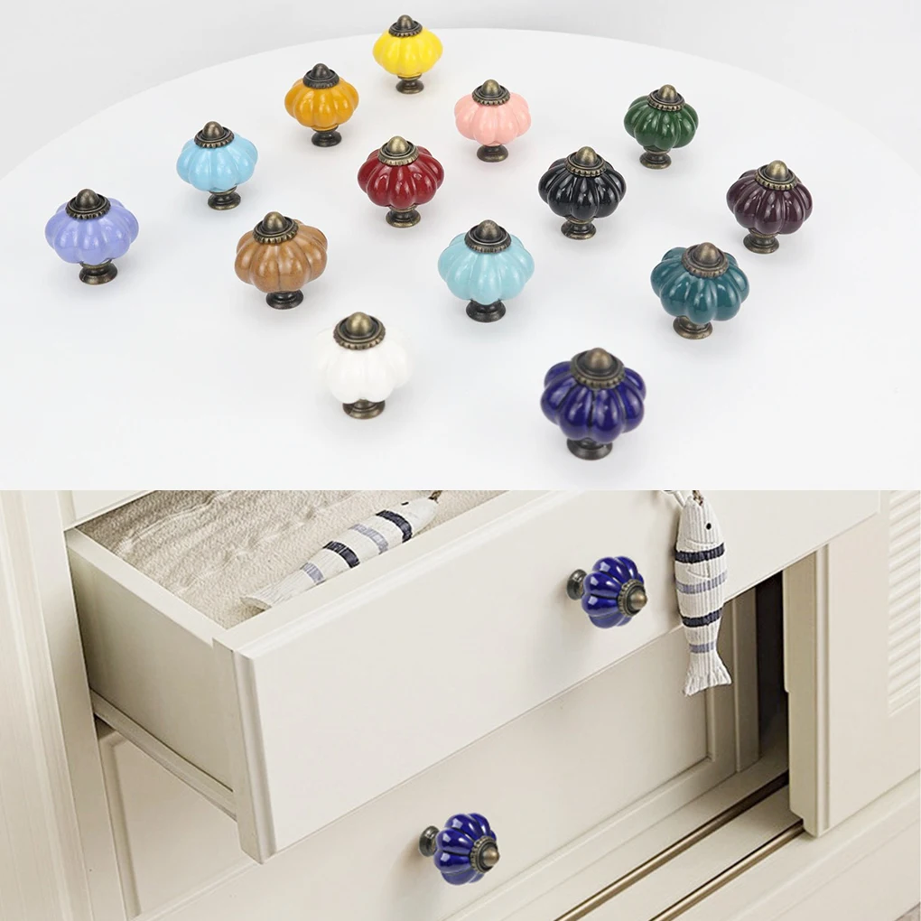 Furniture Knobs Pumpkin Ceramic Handles 40mm Drawer Knobs Single Hole Closet Door Handles Cabinet Screws