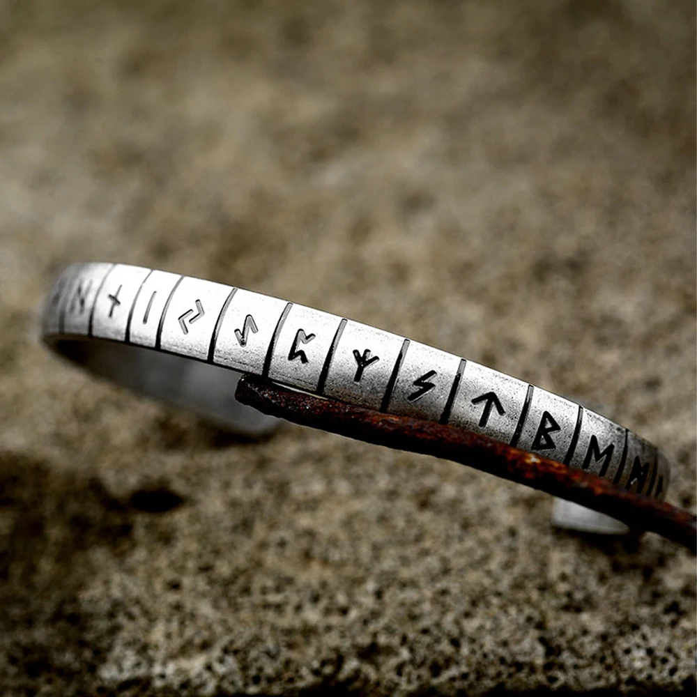 High Quality Stainless Steel Viking Rune Bracelets For Men Women Retro Open Bangle Fashion Norse Amulet Jewelry