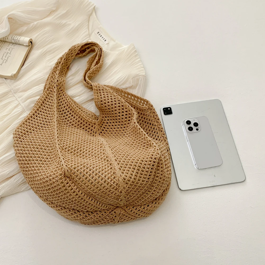 Fashion Knit Shoulder Bag Straw Bags for Women Summer Beach Tote Bag Raffia Aesthetic Totes Bohemian Boho Woven Crochet Handbag
