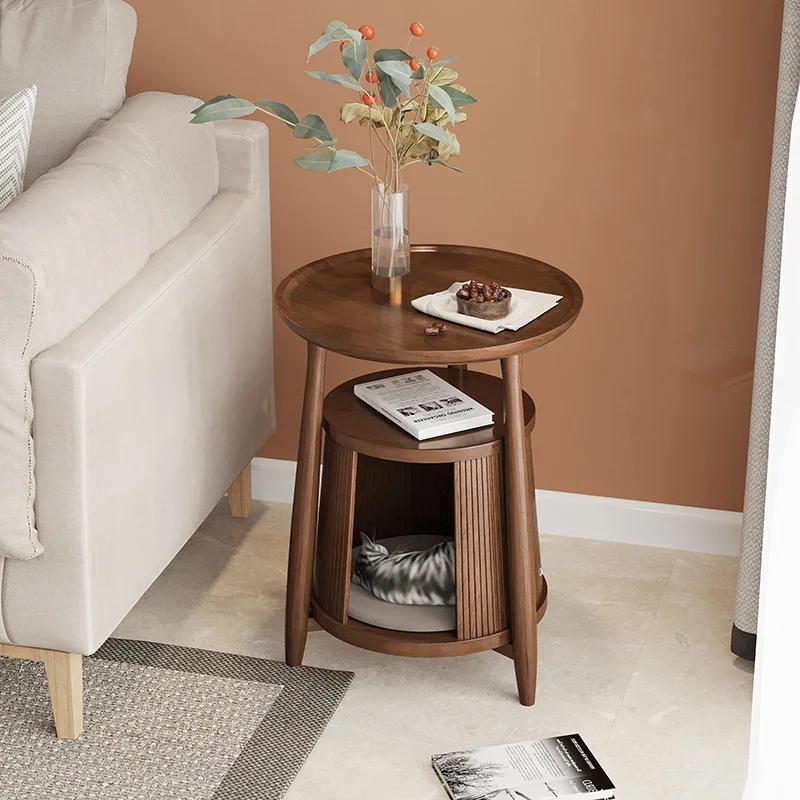 

Nordic solid wood small tea table simple modern sofa edge a few corners a few circular low table creative cat nest sofa table