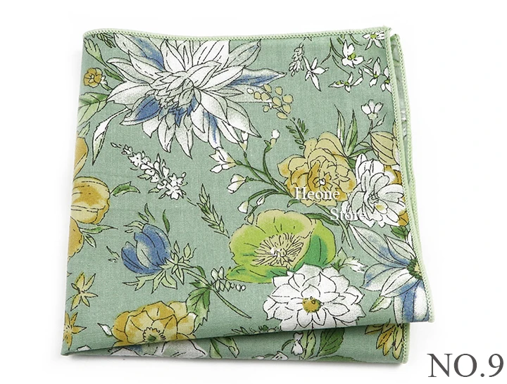 Neu gestaltete Blumen druck Hankerchief Baumwolle grün gelb blau Taschen tücher für Männer Frauen Hochzeits feier Abendessen Zubehör Geschenk – Detail 10