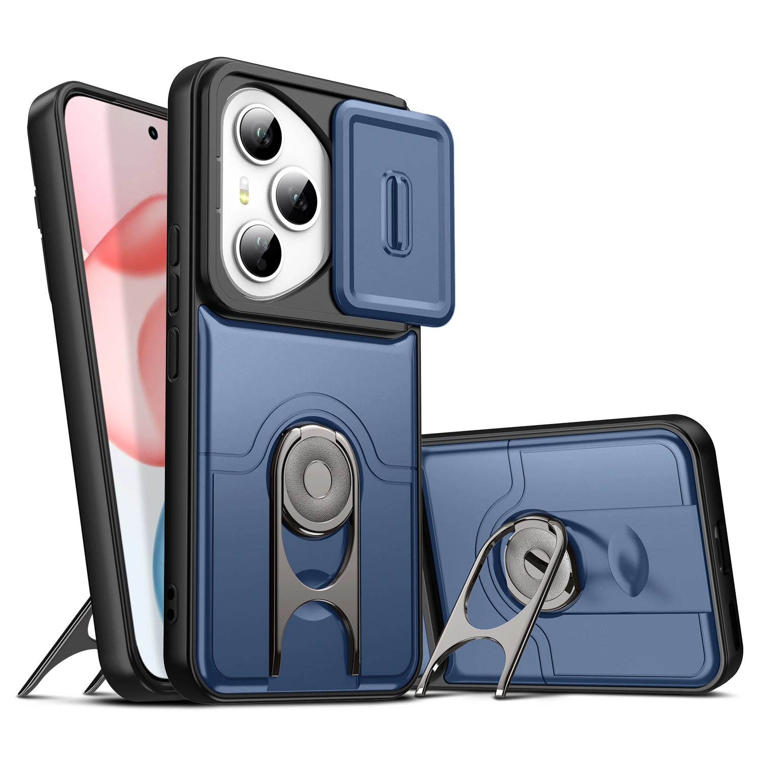 Anti-Drop Slide Lens Cover Case with 360° Rotating Ring Stand and Protective Shell