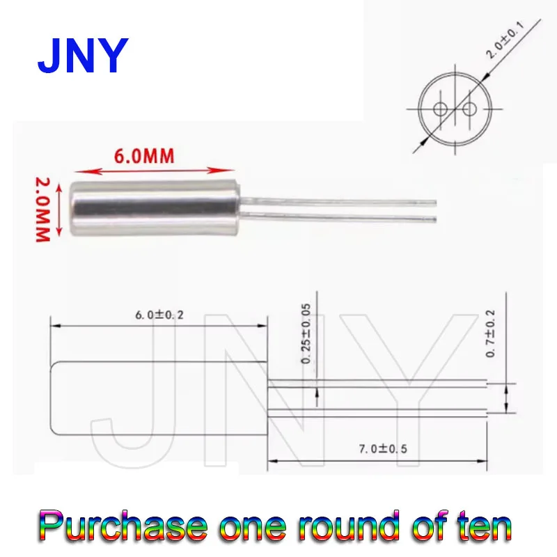 10PCS DT-206 32.768KHZ 6PF cylindrical direct insertion crystal oscillator 2MM * 6MM high-precision quartz crystal resonator