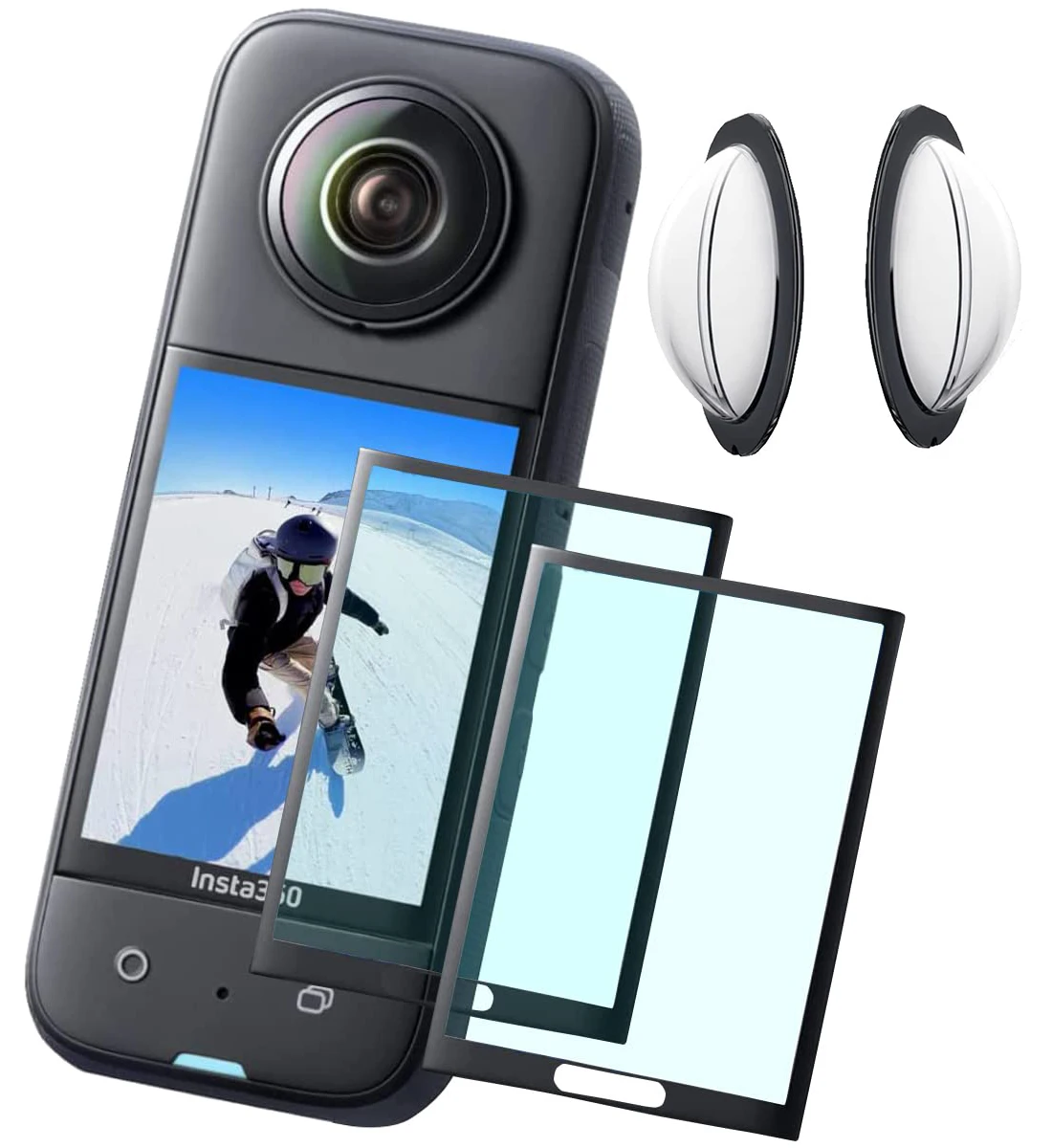 

2-IN-1 Lens Guards + 2Pack Protective Film for Insta360 X3 Anti-scratch Screen Protector & Camera Lens Protector Accessories