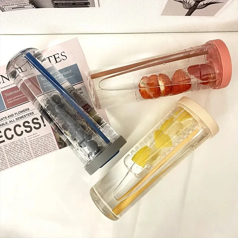 Portable Transparent Water Bottle with Straw and Fruit Infuser