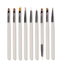Acrylic Gel Nail Art Brush Set - Professional Manicure Tools (9 Pieces) (9PCS SET Grey)