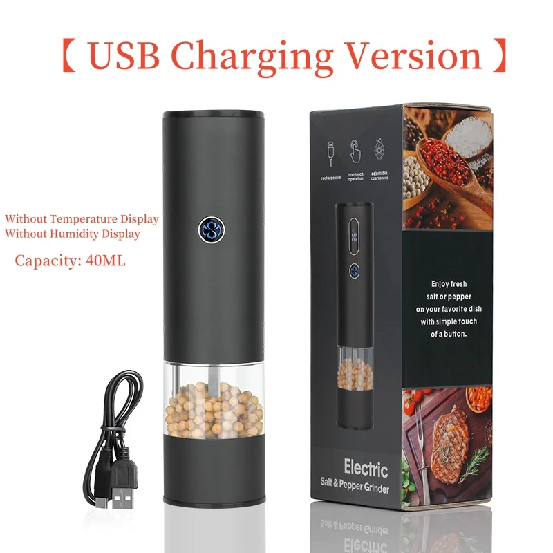Rechargeable Electric Pepper Grinder With Temperature And Humidity Dual Display Pepper Grinder For Household Use USB Charging