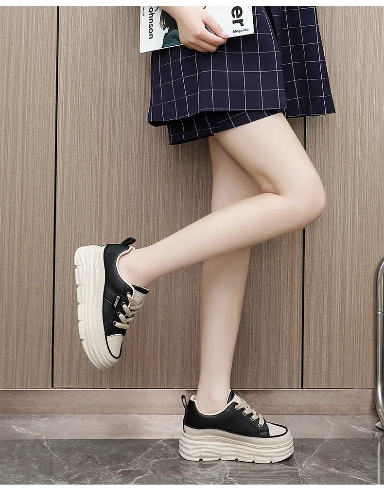 White Platform Women's Casual Sneakers Lace-up Trainers_voghion.com