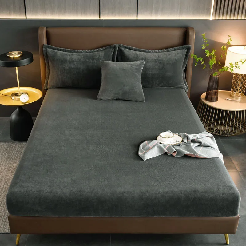 Velvet Mattress Cover Bed Sheet Pad Protector Winter Warm Soft King Queen Quilted Bed Fitted Sheet 140/150/160/180x200cm Decor 5