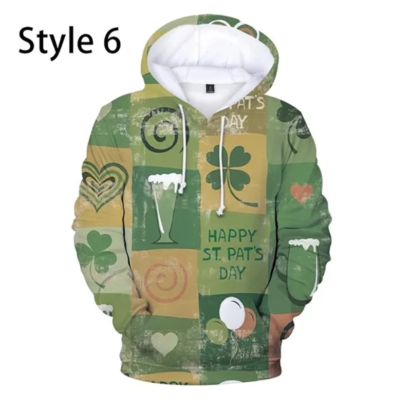 thumbnail image 1 of Sudadera con capucha y estampado de trébol de cuatro hojas para mujer y hombre, ropa con estampado 3D, para otoño e invierno, popular, para el día de San Patricio, 1 of 5