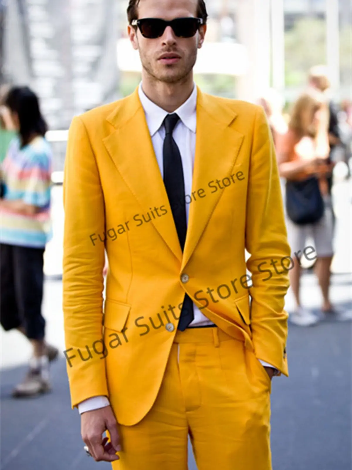 Shiny Yellow Wedding Men Suits Slim Fit  Casual Groom Tuxedo Prom Party 2 Pieces Sets Office Male Blazer Costume Homme
