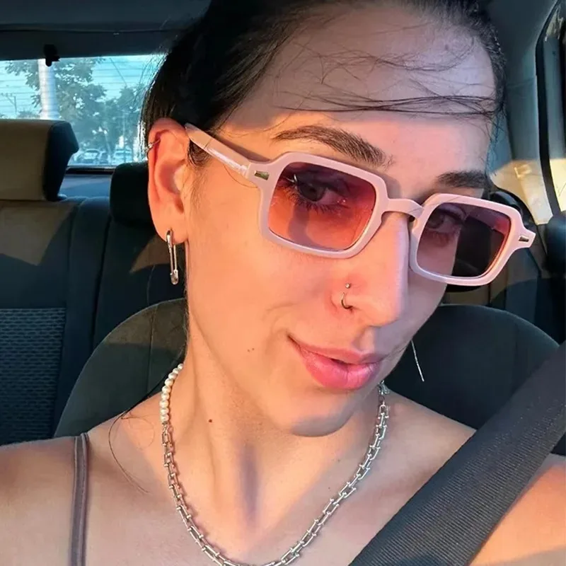 Fashion Square Sunglasses for Women & Men - Retro Rivets Gradient Lenses, UV400 Anti-Glare, Leopard & Blue Sports Shades