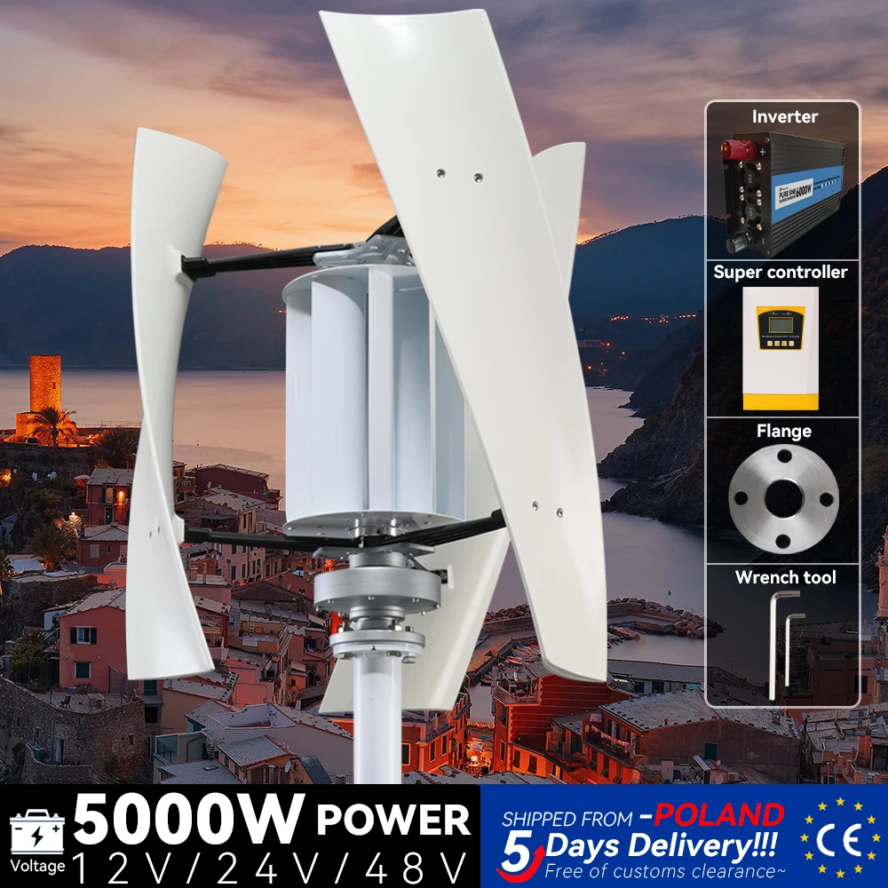 

5KW 12V 24V 48V Wind Turbine Generator 5KW Vertical Axis Maglev Plant High Voltage Hybrid Charge Controller For Home Use