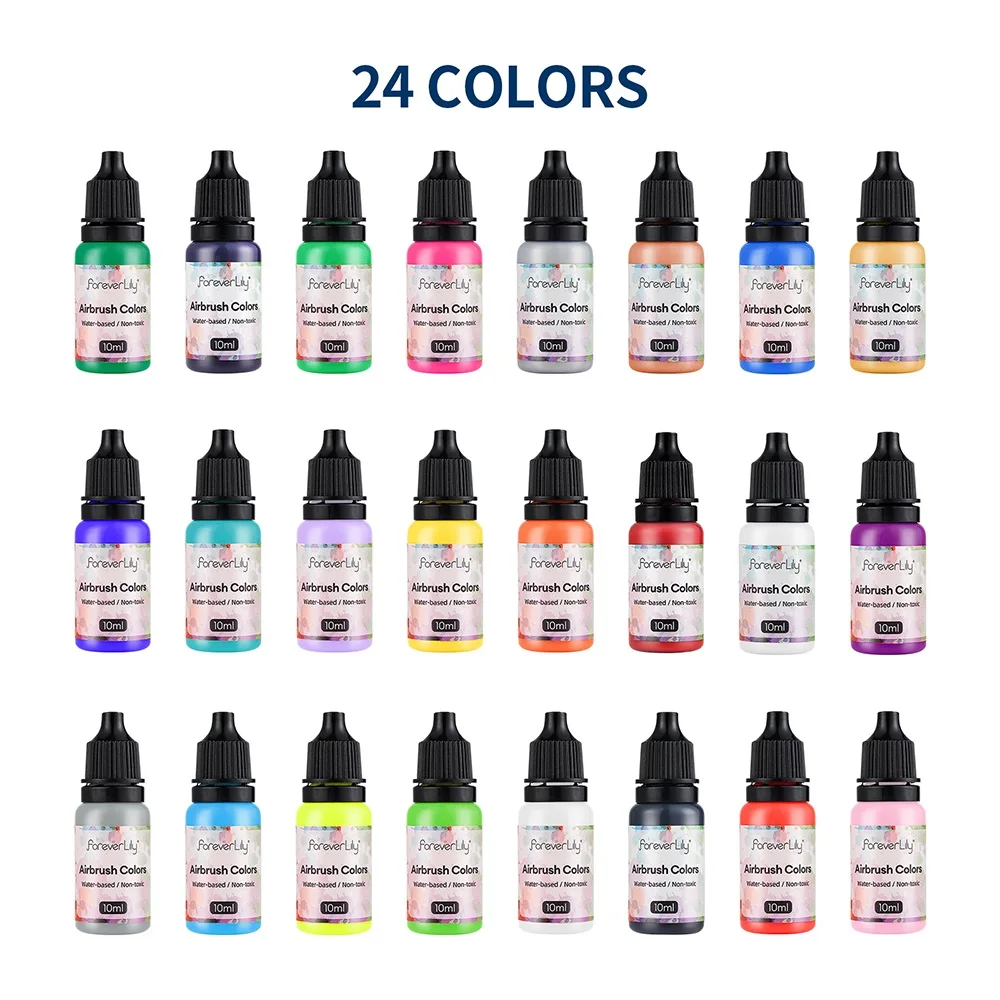 24 Colors Airbrush Nail Ink 10ML Nail Polish Paint Use For Airbrush Spray Gun Nail Art Color Paint Hollow Pattern Manicure Tool 2