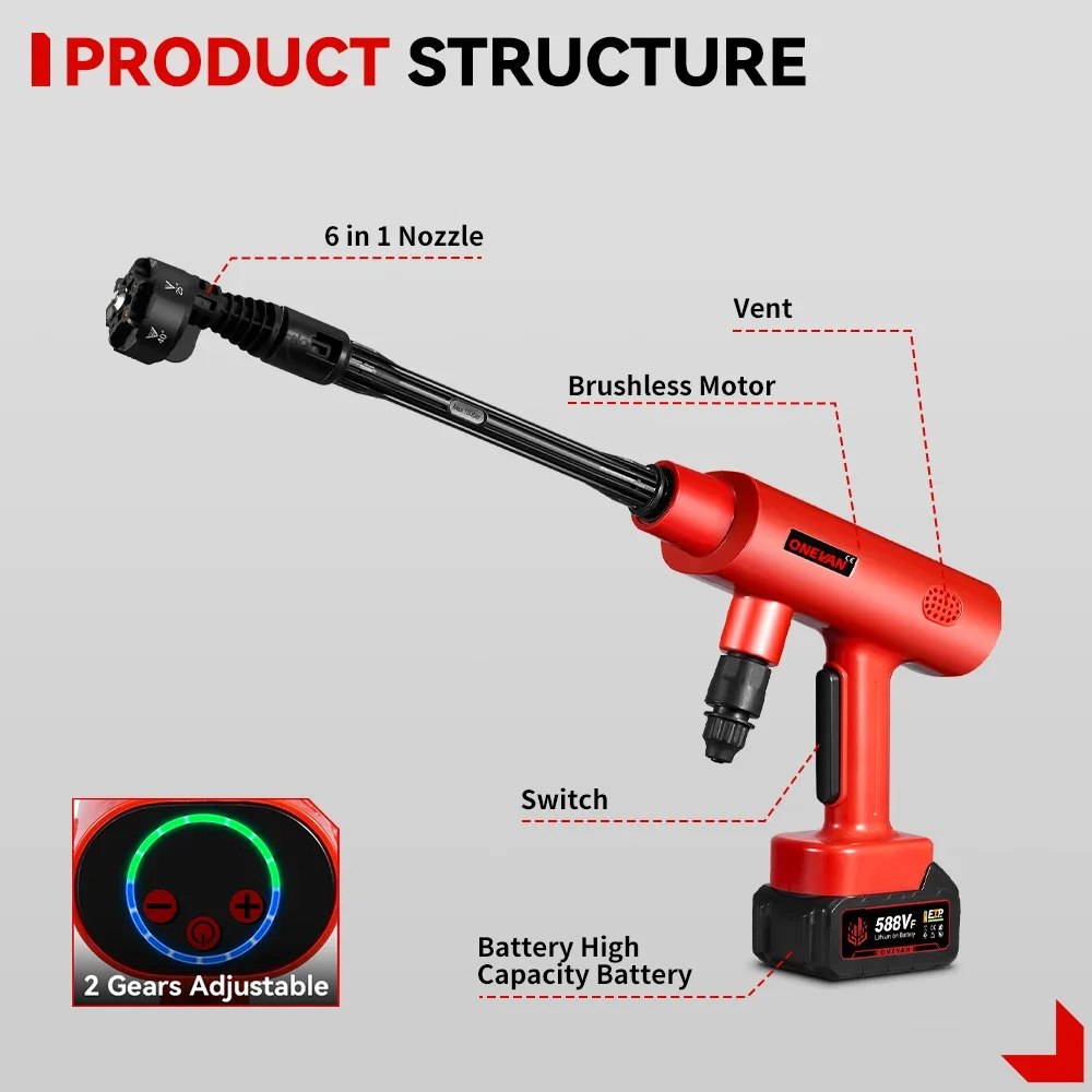 Brushless 200Bar 3500W Electric High Pressure Washer 6-in-1 Cordless Spray Gun Car Washer Garden Cleaning for Makita 18V Battery 5