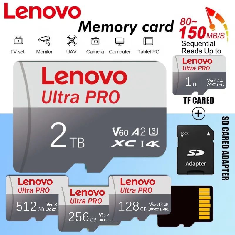 Lenovo SD Memory Card 2TB 1TB Class 10 Micro SD Card 1TB 512GB 128GB 256GB For Nintendo Switch PC Smart phone