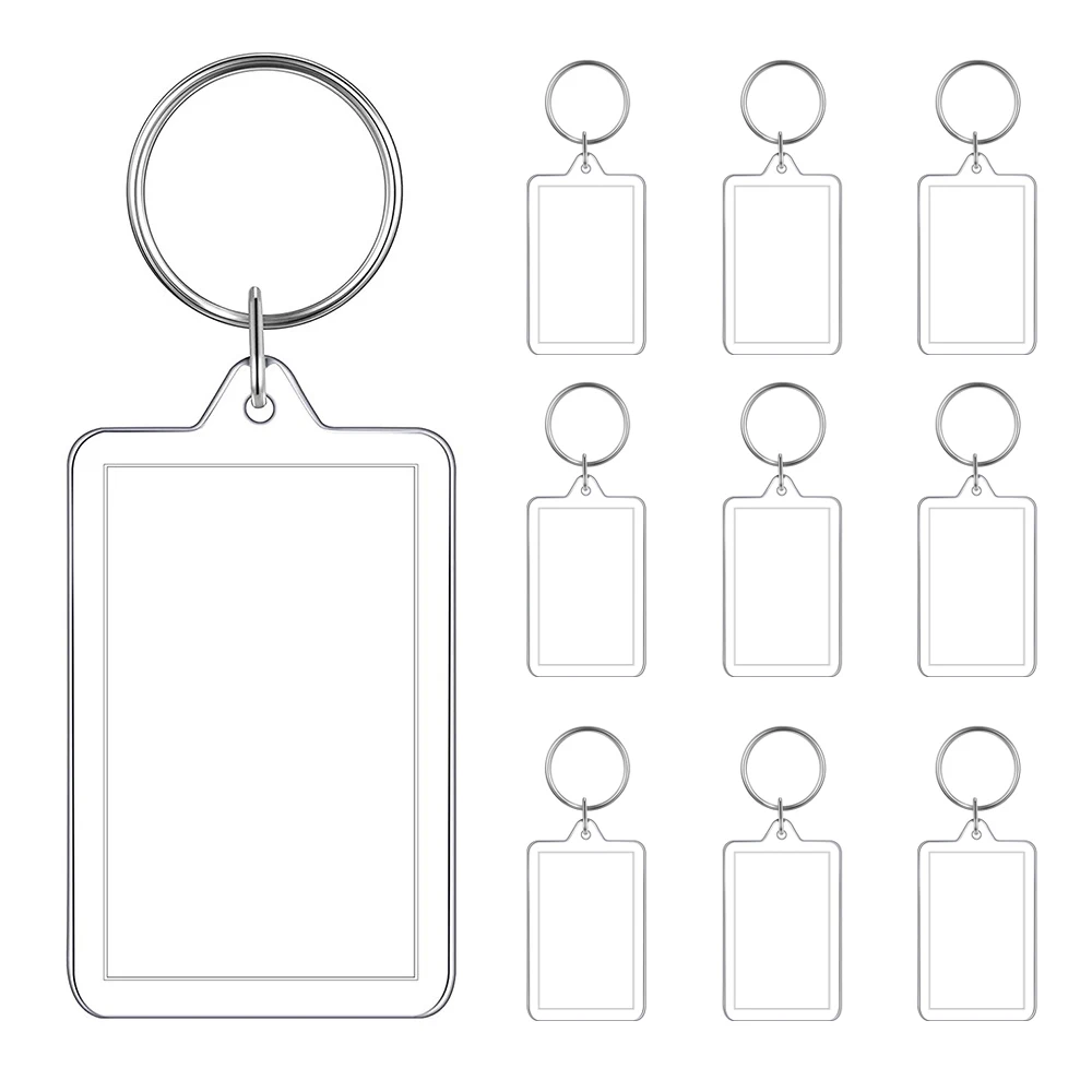 10PcsRectangleAcrylicKeychainBlanksAcrylicPhotoKeychainClearIn