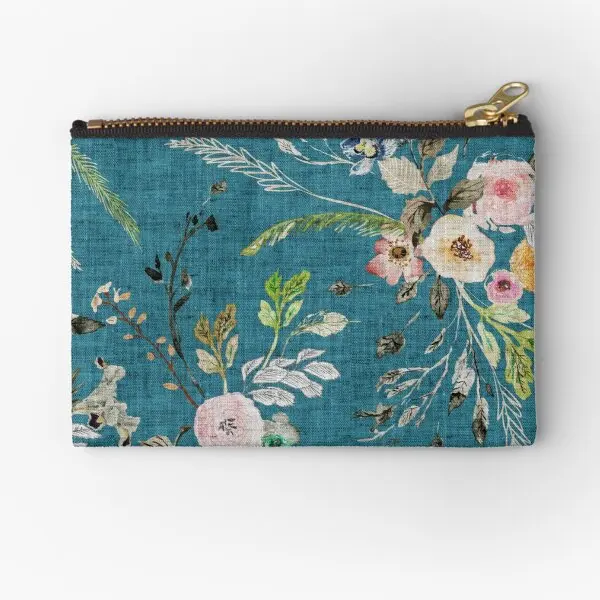 

La Boheme Teal Floral Zipper Pouches Coin Wallet Bag Cosmetic Storage Small Money Pocket Underwear Women Pure Key Packaging