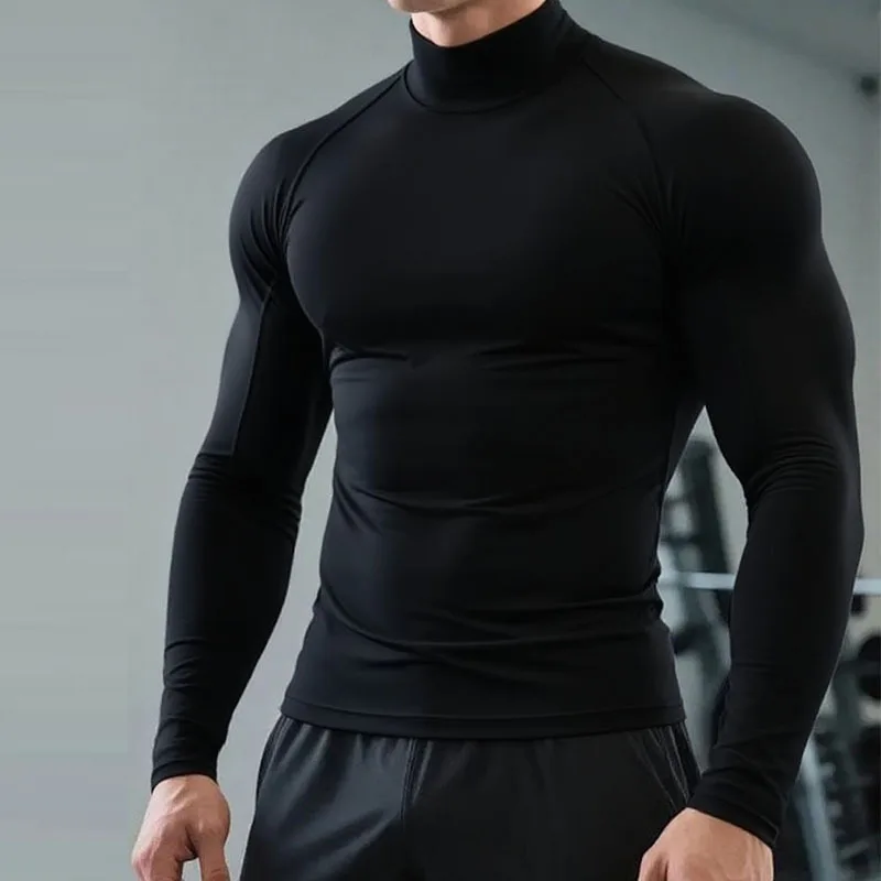 Winter T-shirt Für Männer Schnell Fleece Warme Lauf Shirt Langarm Kompression Top Gym T Hemd Männer Fitness Engen Rashgard – Detail 2