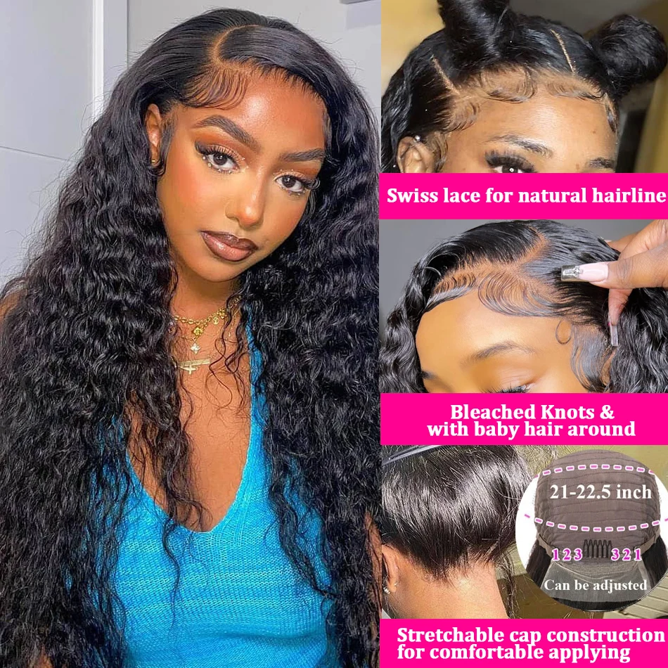 Deep Wave 13x4 Lace Front Human Hair Wig for Black Women Preplucked 4x4 lace Frontal Wig Brazilian Transparent Lace Closure