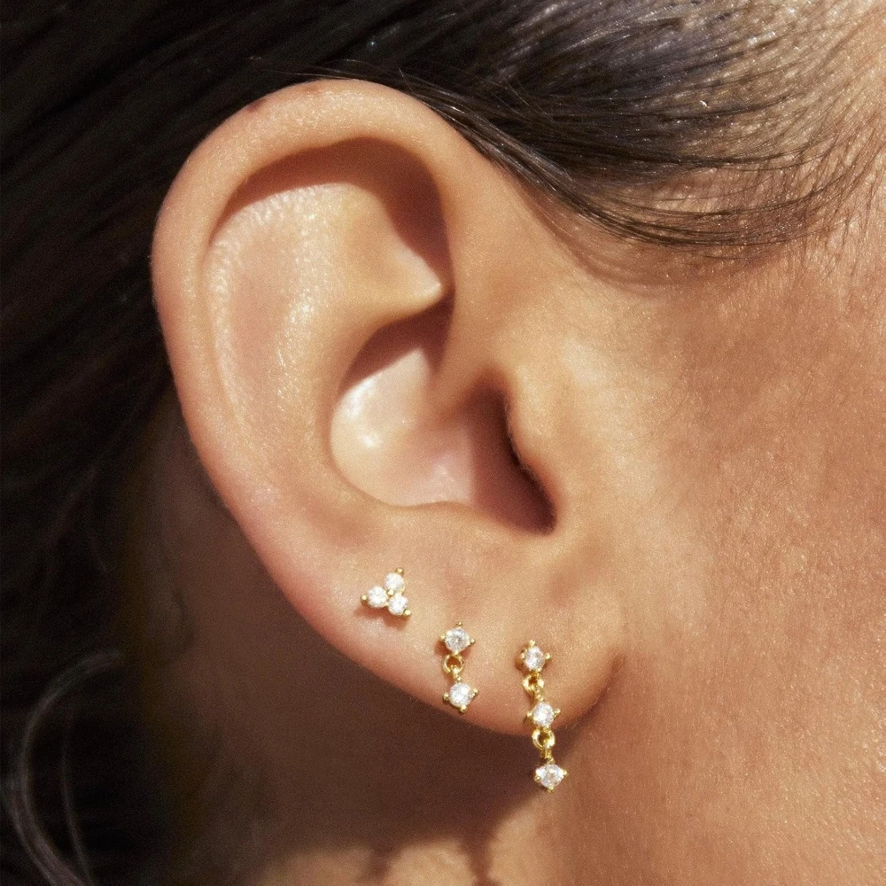 Dainty Zircon Small Stackable 14k Gold Plated Earrings Set for Women Multiple Piercing Cartilage Huggie Hoop Earring Jewelry