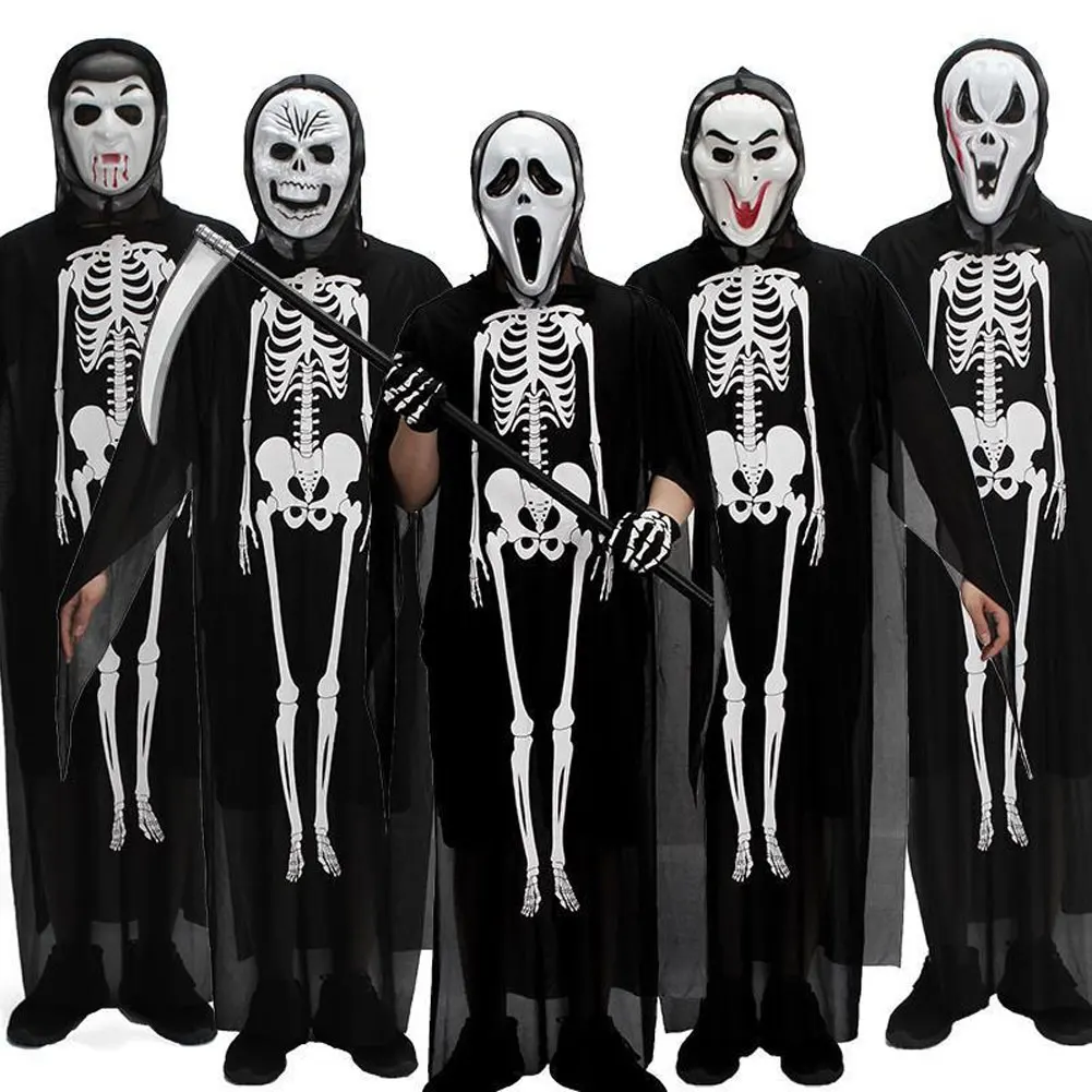 Halloween Scary Costume Grim Reaper Costume for Girls Boys Kids Adults with Gloves Masks Masquerade Cosplay Party Props