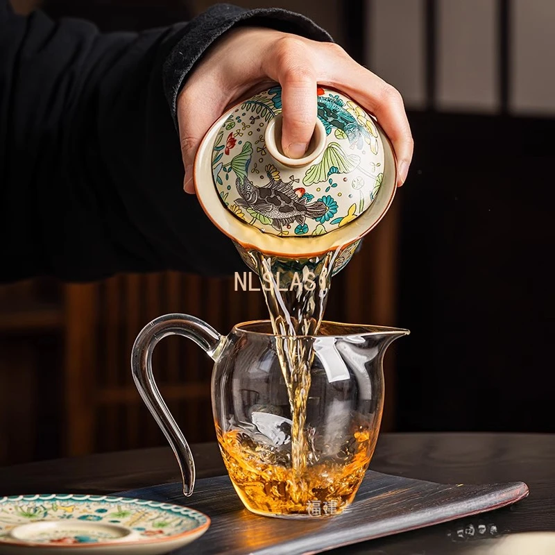 1 pcs Ru kiln opened tea cup Hovering heat-resistant household ceramic lid bowl Tea cup Rotating tea bowl with lid 170ml
