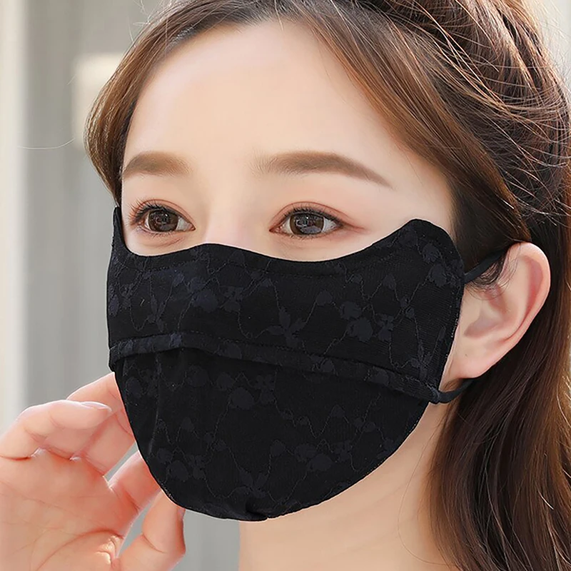 유니버설 여름 얇은 자외선 차단 레이스 마스크, 햇빛가리개 단색, 얼굴 커버 스트랩, 걸이식 귀 UV 보호 마스크
