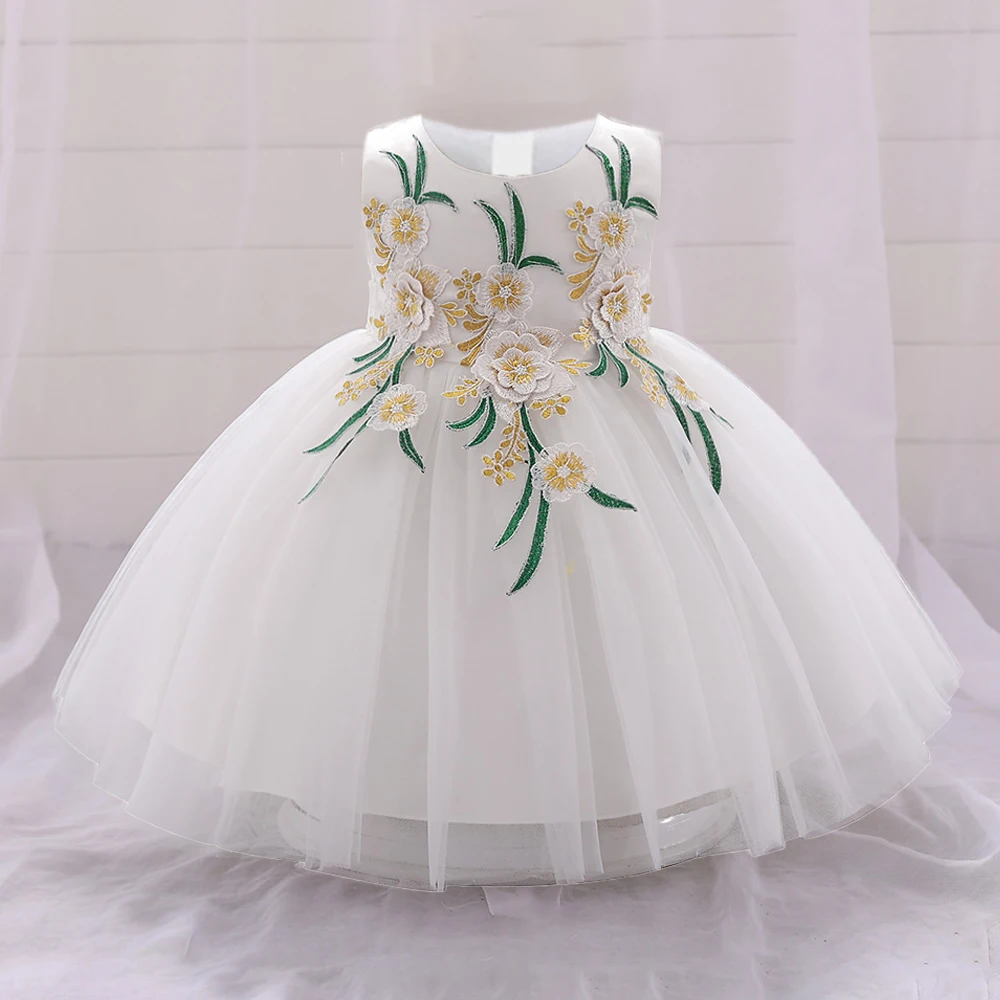 Fluffy Flower Tulle Baby Girls Dress White Wedding Party Baptism Princess  Dresses for Girl 1st Birthday Formal Gala Kid Clothes - AliExpress 1501