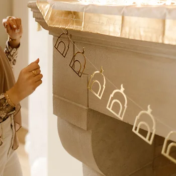 Eid decor, Masjid Silhouette Banner Muslim Islamic Ramadan Kareem Eid Al-Fitr Wall Door Hanging 1