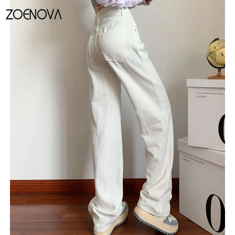 

ZOENOVA New Elegant Versatile Straight Jeans Women's Loose Drape Wide Leg Mopping Jeans Straight Legs Casual High Street Style