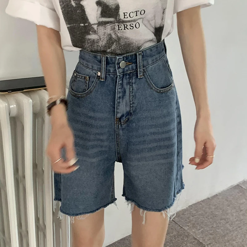 korean dress Women Summer Solid Denim Shorts Y2K Korean High Waist Blue Hole Jeans Shorts 2022 Casual Washed Short Pants Female Ropa Mujer mens swim shorts