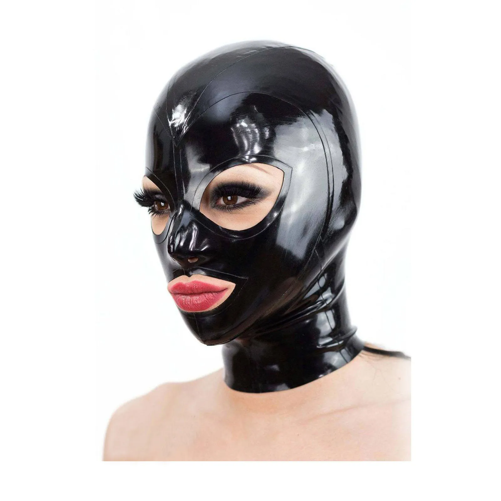 

MONNIK Latex Hood Unisex Mask Solid Color with Trim Eyes Rear Zipper Handmade for Fetish Party Catsuit Halloween Clubwear