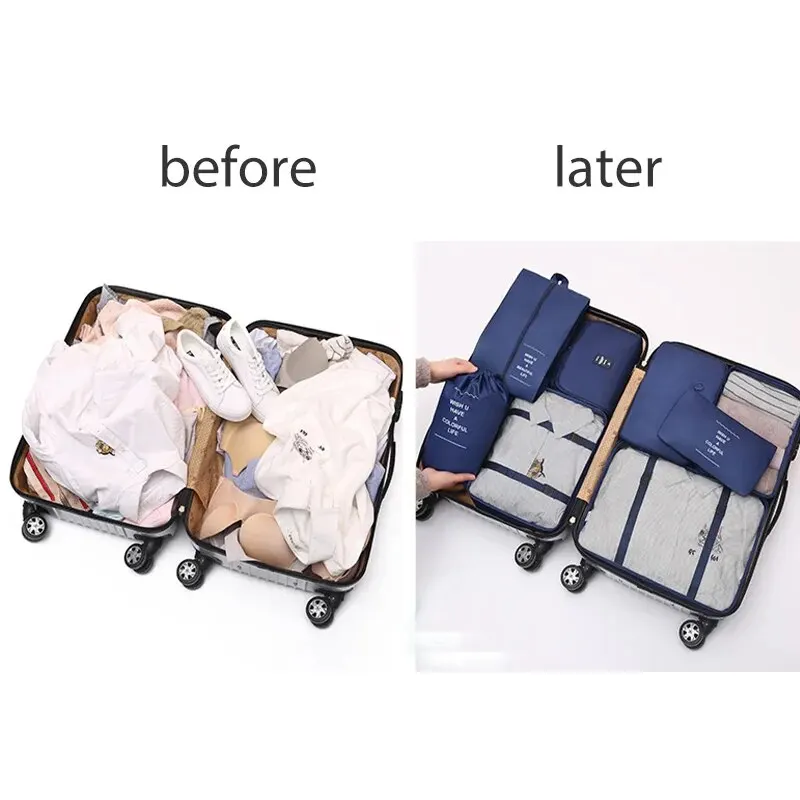 Rilibegan Polyester Travel Storage Bag Set Foldable Toiletry Bag Clothing Storage Cinching Travel