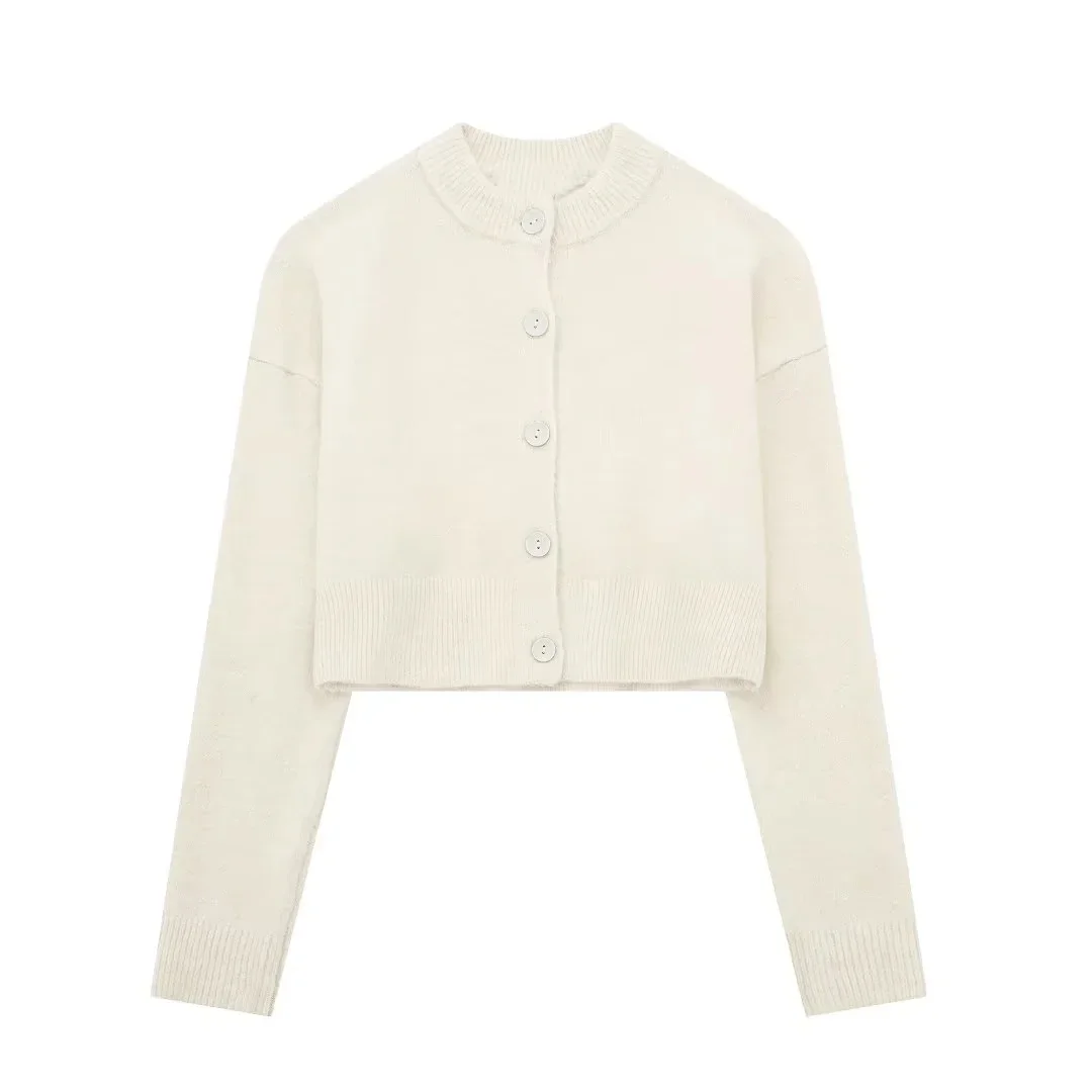 TRAF-cárdigan de punto para mujer, suéter corto de manga larga, color gris, para otoño e invierno, 2024