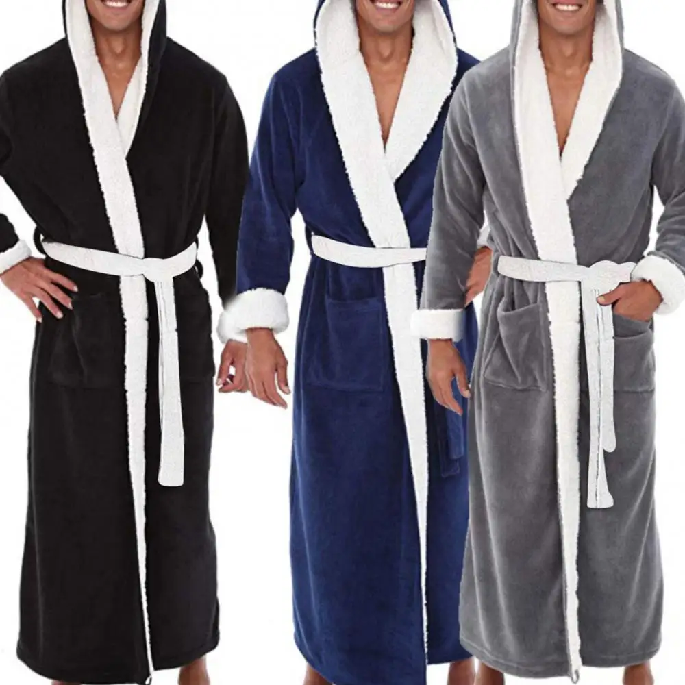 Flannel Robe flannel robe cotton bathrobe Bathrobe Clothes Nightgown Sleepwear Casual Long Sleeve Mens Man Winter Warm Flannel Robe Plush Shawl Male Bath Robe Lounge Home