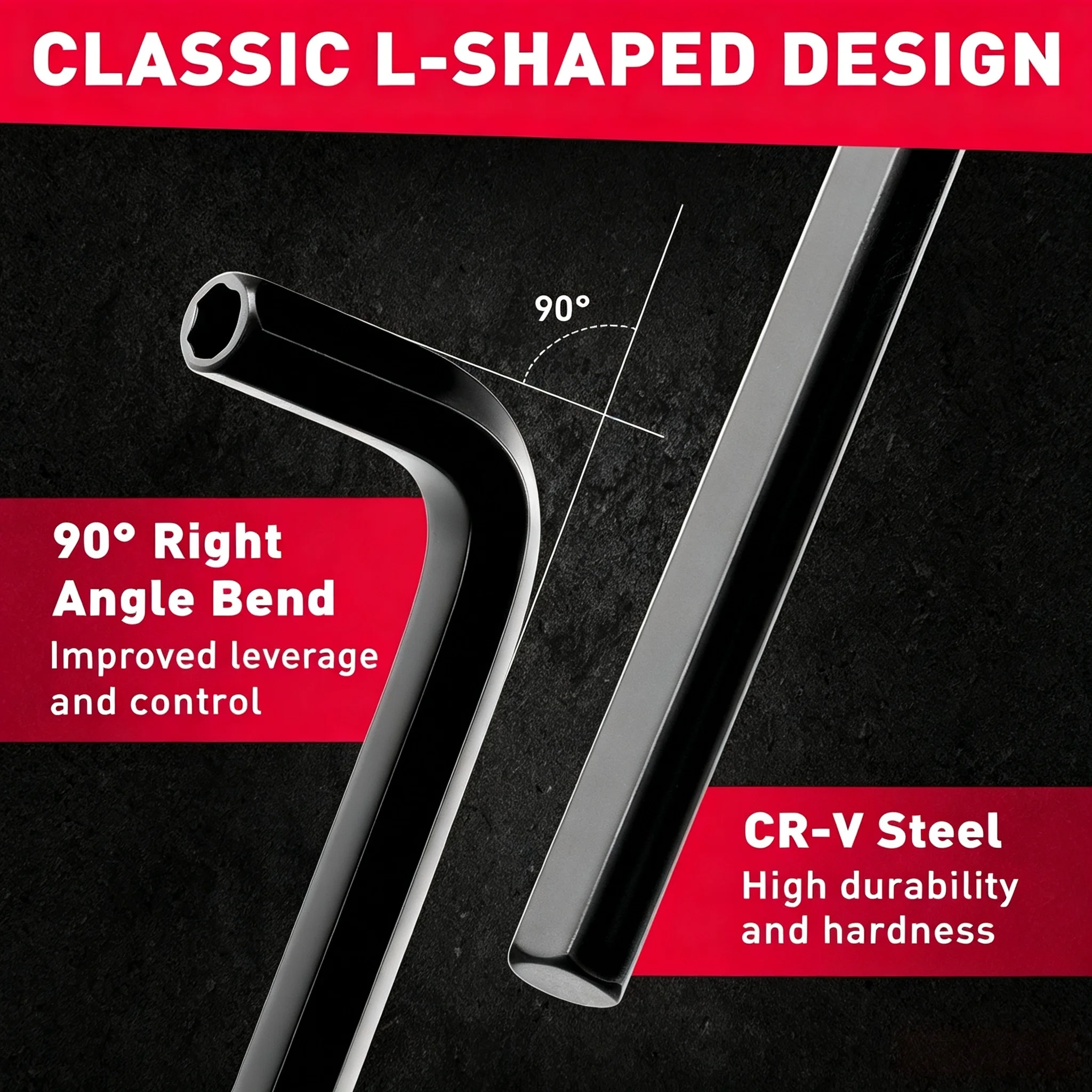 32-Piece Metric & SAE Hex Key Wrench Set – L-Shaped Allen Keys with Chrome Vanadium Steel Construction & 2x Extension Handles 5
