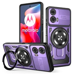 Versatile Rotatable Metal Ring Holder Magnetic Protective Case for Motorola Moto G54 (Lavender)