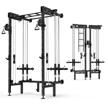Folding Squat Rack Wall Mounted Power Rack with Cable Crossover Machine and LAT Pull Down MultiFunction SpaceSaving Power Cage 1