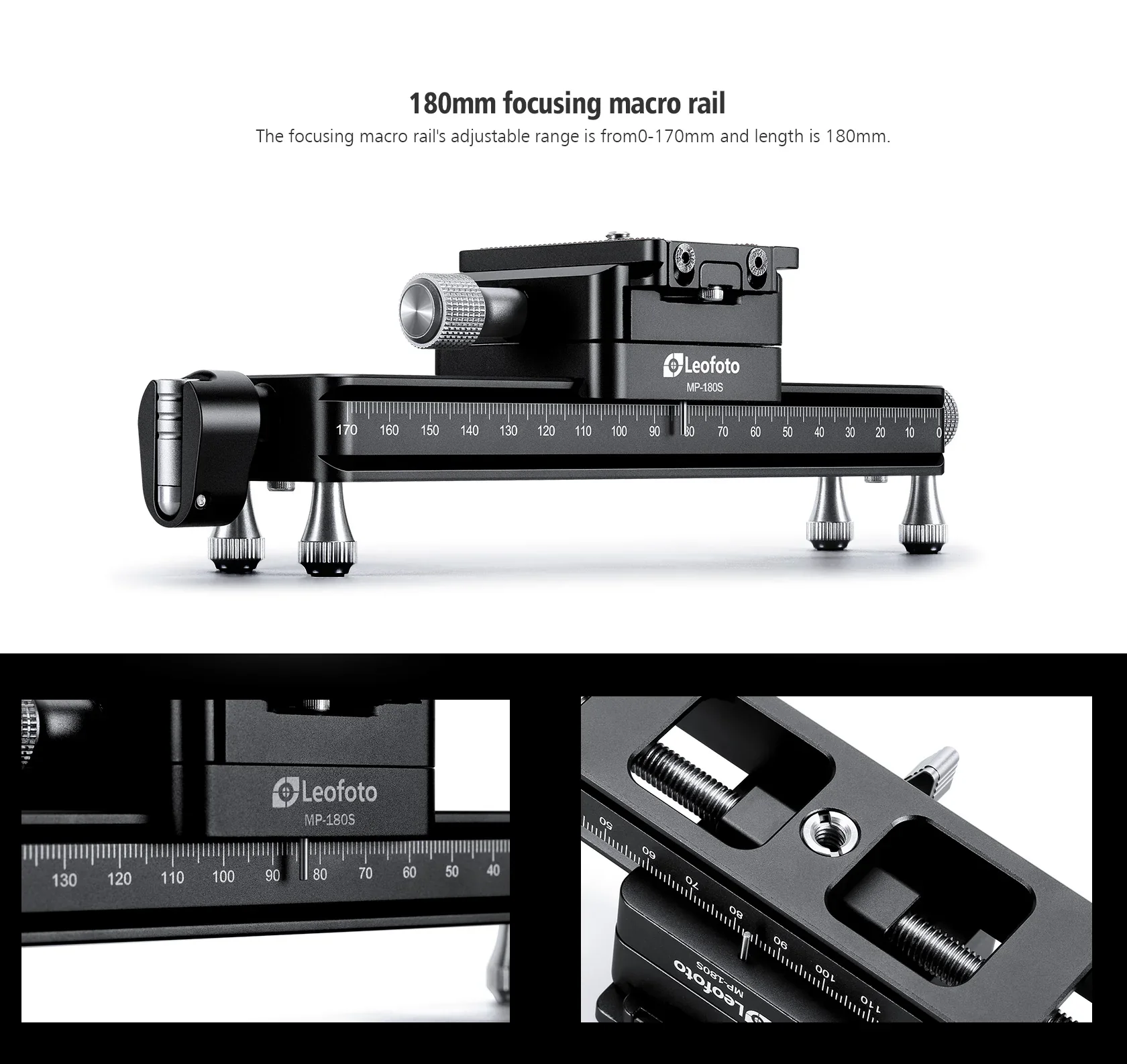 Leofoto MP 180S Macro Focusing Rail Photography Camera Rail Slider Video Record Track Desktop Shooting 1/4 Screw for DSLR Camera camera track slider